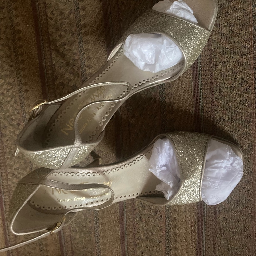 Glittery  Gold Neotango Shoes, Size 9